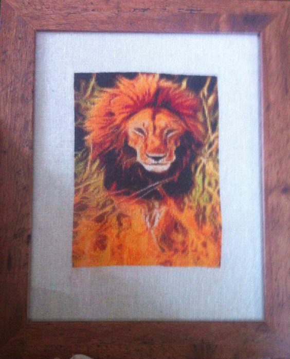 Lion Glow Stitched Framed Diane Frith