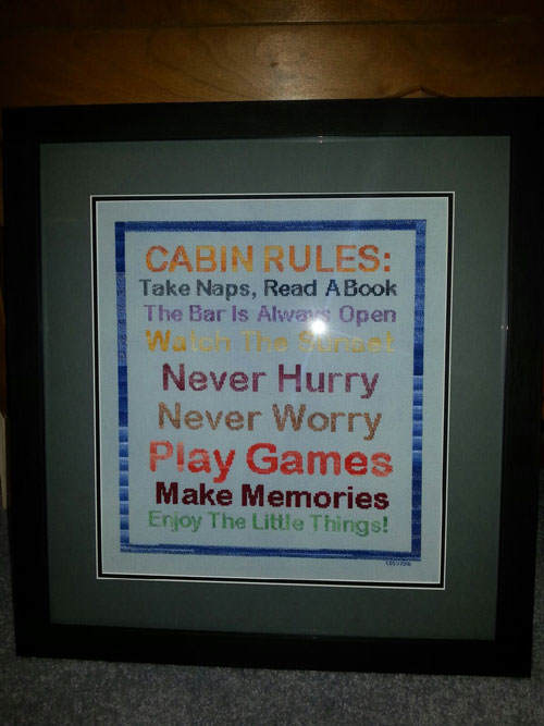 Cabin Rules Stitched Framed